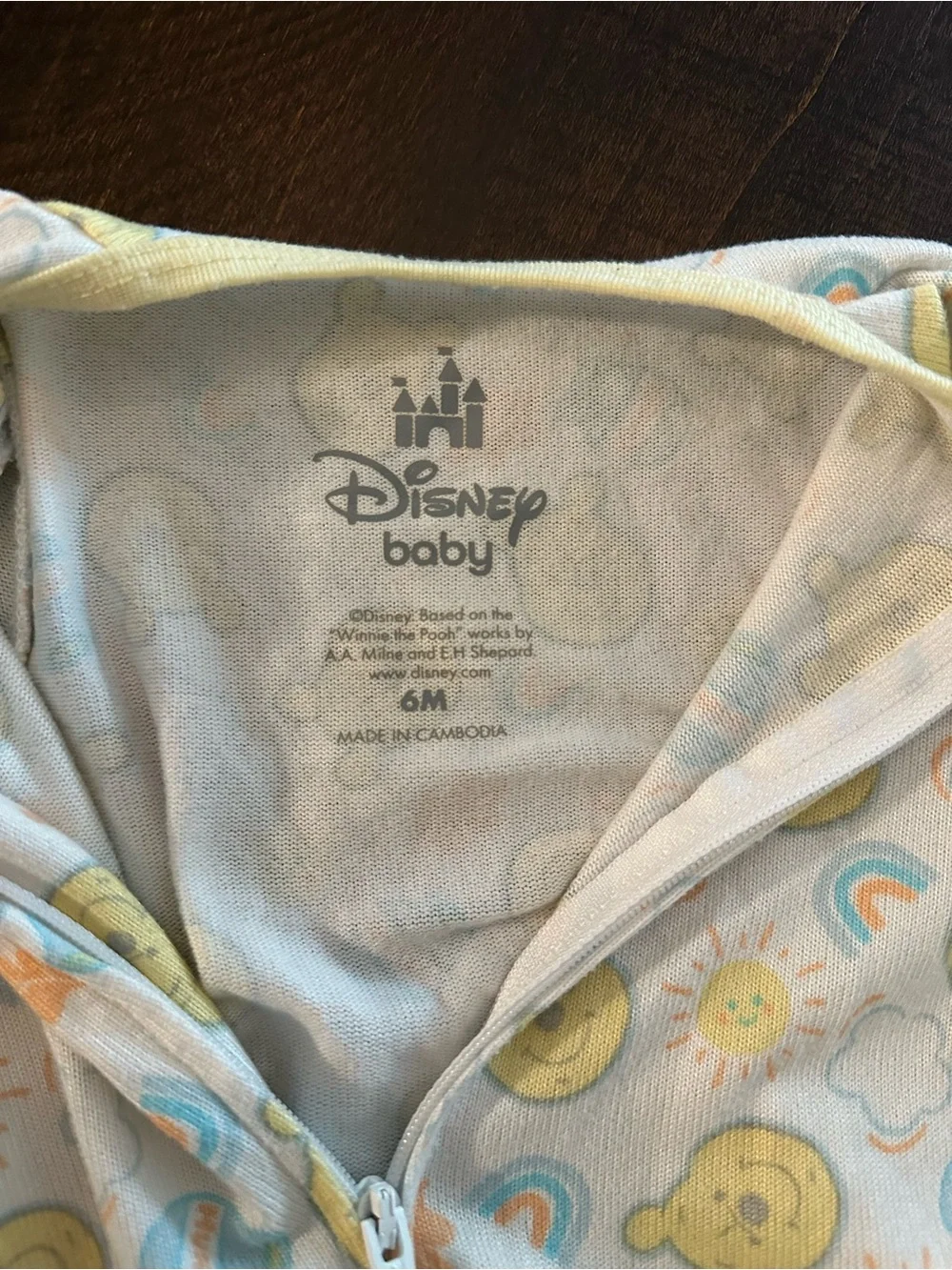 Disney Yellow and Light Blue Bear Print Footed One-Piece